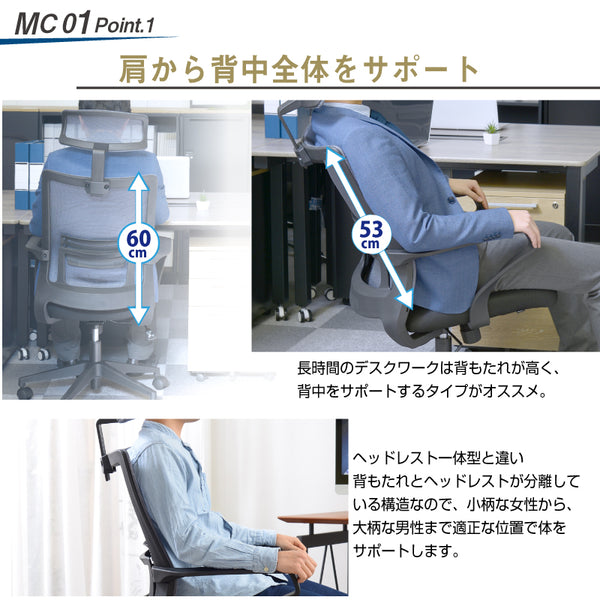 MC01 オフィスチェア ハイバック ヘッドレスト付 ランバーサポート付 #ブラック