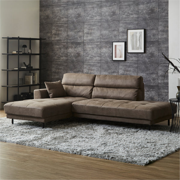 ディオラ　カウチソファ幅245cm #PLT112 ヨーロピアングレー（プライムレザーテックス） #左カウチ