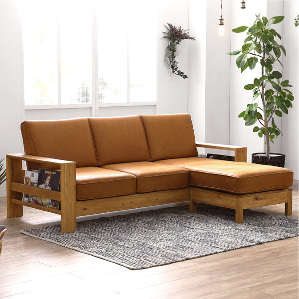 木の質感と温かみを存分に感じられ、用途に合わせて座面の組み替えが可能なカウチソファ「コパン」。 #LT03 チャコールブラック（レザーテックス アニリン）