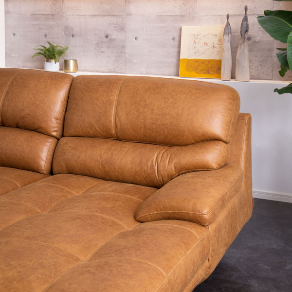 メーダ　左スモールカウチソファ　幅240cm #LT01 キャメル（レザーテックス アニリン）