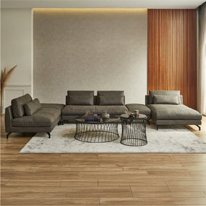 1.5人掛けソファ＋コーナー＋２人掛けソファ＋オットマン＋シェーズ　PLT112ヨーロピアングレー #PLT111 プラチナグレー（プライムレザーテックス）