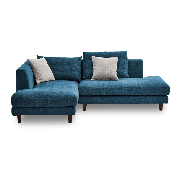 レイモンズ カウチソファ 右カウチ 幅234㎝ #ブルー #木脚 ブラウン