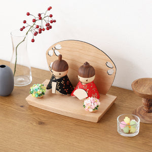 木製ひな人形 菊に桜 ステージ 桜橘 #黒･赤