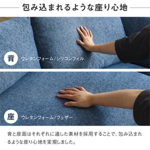 レイモンズ カウチソファ 左カウチ #ブルー #木脚 ブラウン