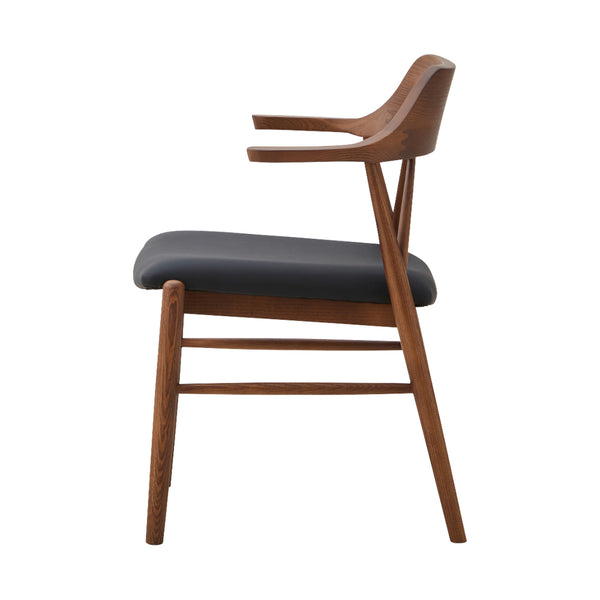 ロジャーⅢ ダイニングチェア ちょい肘 #ウォールナット色/合皮ブラック