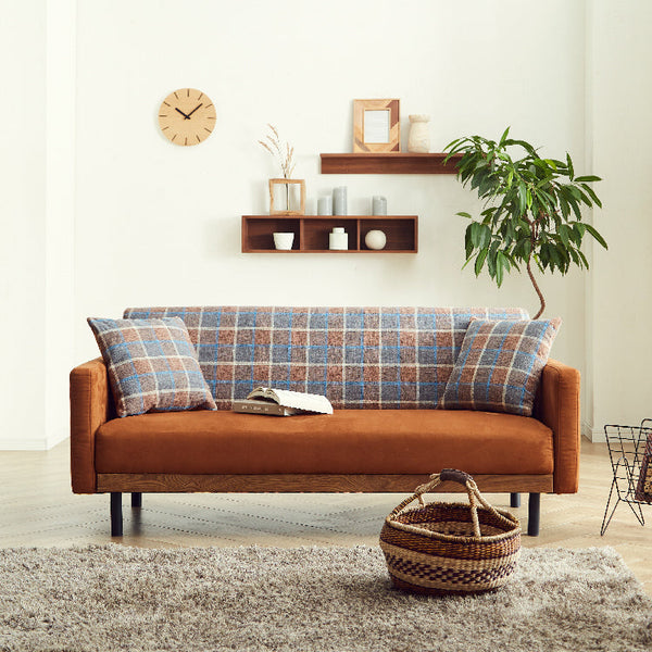 ラモーン 2.5人掛けソファ 幅170㎝ #背：チェック×座：キャメル